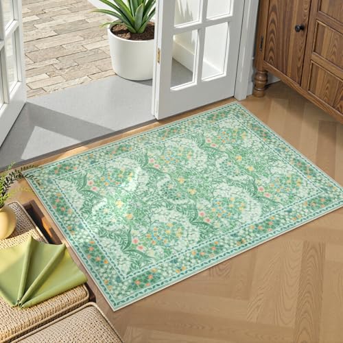 Lahome Küchenteppich, Blumenmuster, rutschfest, waschbar, Boho-Grünwald, weiche Fußmatte für den Inneneingang, ultradünn, leicht zu reinigen, kleiner Überwurf, Teppich für Schlafzimmer, Badezimmer von Lahome