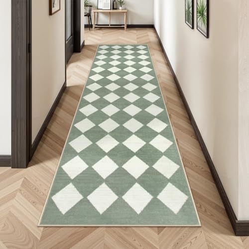 Lahome Läufer für Flur, rutschfest, ultradünn, für Küche, Badezimmer, marokkanisches Rankgitter, Überwurf, Teppichläufer für Schlafzimmer, Diele (61 x 244 cm, grün) von Lahome