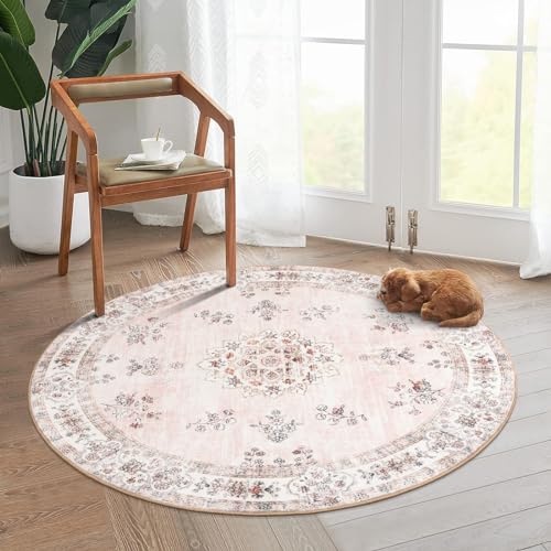 Lahome Waschbarer, runder Teppich, 122 cm, weicher Boho-Teppich für Kinderzimmer und Mädchen, kleiner runder Teppich, mit Blumenmuster, rutschfest, pastellfarben, runder Teppich für Schlafzimmer, Lahome Waschbarer, runder Teppich, 122 cm, weicher Boho-Teppich für Kinderzimmer und Mädchen, kleiner runder Teppich, mit Blumenmuster, rutschfest, pastellfarben, runder Teppich für Schlafzimmer, von Lahome