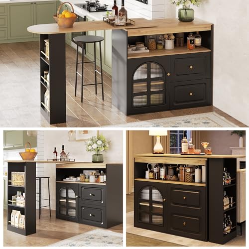 Lahoomu 360° Drehbare Essbar, für Schlafzimmer, Wohnzimmer, Esszimmer, 2 Schubladen, Snackregal, Offenes Ablagefach, Sideboardschrank mit Regalen und Bogenglas, Schwarz Lahoomu 360° Drehbare Essbar, für Schlafzimmer, Wohnzimmer, Esszimmer, 2 Schubladen, Snackregal, Offenes Ablagefach, Sideboardschrank mit Regalen und Bogenglas, Schwarz von Lahoomu