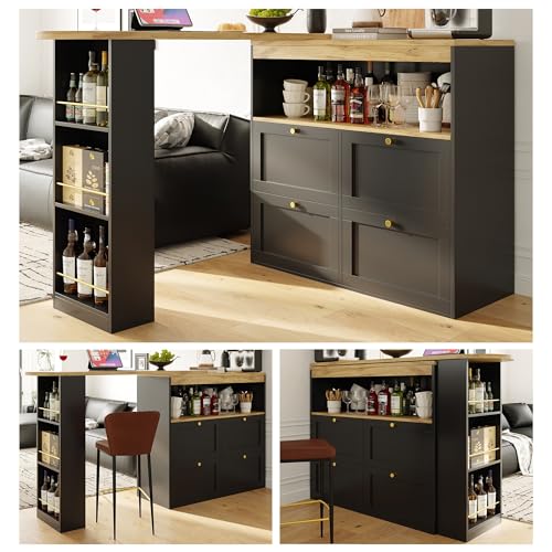 Lahoomu 360° Drehbarer Stehtisch (Korpus 105 x 39 x 102 cm) mit 4 Schubladen und Offenen Ablagen, für Esszimmer/Arbeitszimmer/Wohnzimmer, Schwarz von Lahoomu