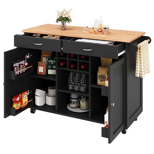 Lahoomu Kücheninsel(102×45×92cm), Küchenschrank, Buffetschrank, Speisewagen mit Holzmaserung, Multifunktionale Esstisch mit Speicherraum, Schwarz von Lahoomu