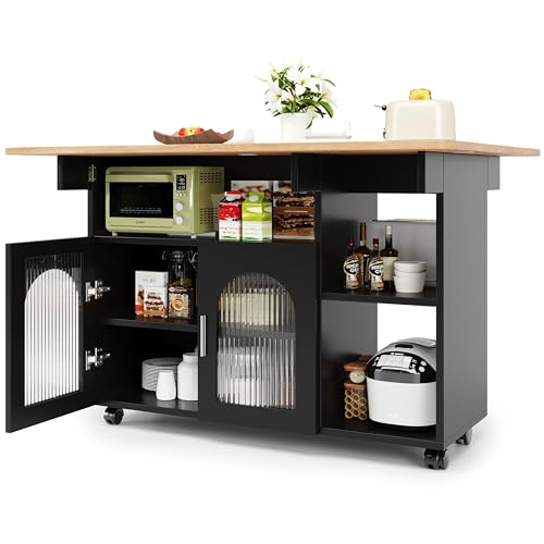 Lahoomu Kücheninsel, Küchensiland, Küchenschrank, Abnehmbare Servierwagen Buffetschrank, Speisewagen mit Holzmaserung, Multifunktionale Esstisch mit Speicherraum, Schwarz Lahoomu Kücheninsel, Küchensiland, Küchenschrank, Abnehmbare Servierwagen Buffetschrank, Speisewagen mit Holzmaserung, Multifunktionale Esstisch mit Speicherraum, Schwarz von Lahoomu