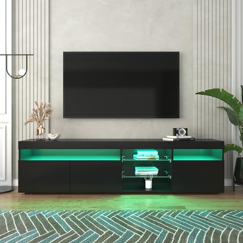 Lahoomu Schwarz moderner TV-Schrank, helles Panel, Variable LED-Beleuchtung, Wohn- und Esszimmer 180cm von Lahoomu
