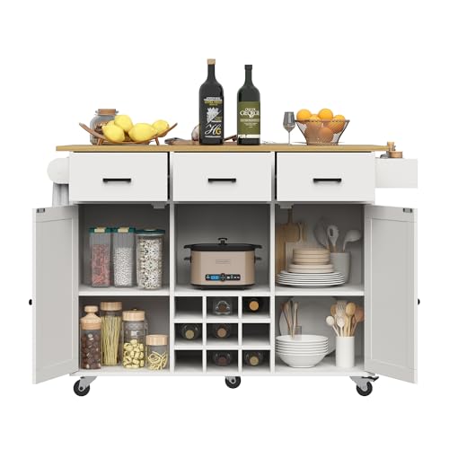 Lahoomu Speisewagen, Küchenwagen, Herausnehmbarer Speisewagen mit Arbeitsplatte, Verstellbare Trennwände, Buffetschrank, Küchenschränke, Tischplatte mit Holzmaserung, Weiß von Lahoomu