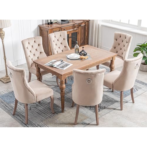 Lahoomu Stuhl Beige Samt Esszimmerstuhl,hohe Rückenlehne, mit Knopfsteppung, Gestell aus Massivholz, 6 St Lahoomu Stuhl Beige Samt Esszimmerstuhl,hohe Rückenlehne, mit Knopfsteppung, Gestell aus Massivholz, 6 St von Lahoomu