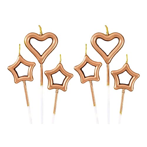 Lahviuu 4 pcs Sternform Geburtstagskerzen 2 pcs Herz Geburtstagskerze,Cake Topper Geburtstag Kuchen Deko,Kerzen für Kuchen Kinder Hochzeit Party Jahrestag Valentinstag Festival,Hell Gold von Lahviuu