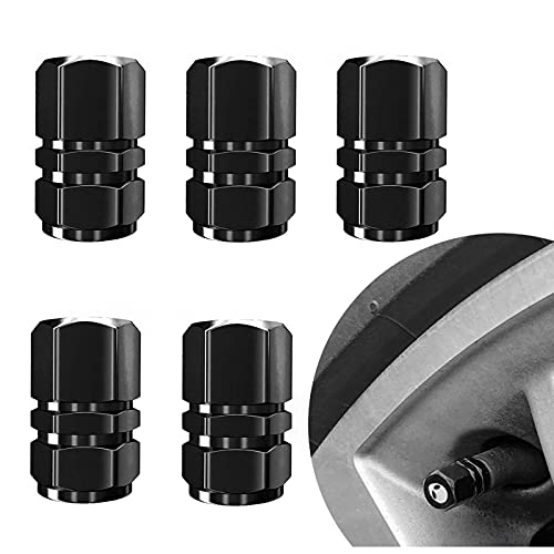 Auto Ventilkappen,5 Stück Aluminiumlegierung Reifenventilkappen Staubschutzkappen Autoventil Kappe Autoreifen Ventilkappe,für Auto Trucks Fahrrad Motorrad(Schwarz) von Lahviuu