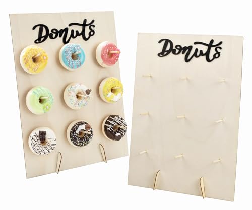 Lahviuu Donut Ständer, 2 Stück Holz Donut Wand Donutständer, 9 Löcher Donut Stand Donut Board für Hochzeit Geburtstagsfeier Süßigkeitenwagen und Party, 30x40 cm (Schwarz Buchstaben) von Lahviuu