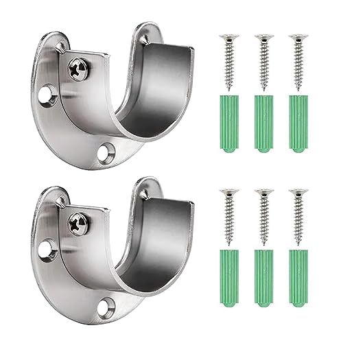 Lahviuu Kleiderschrank Stangenhalter,2 pcs Kleiderstange Schrank Garderobenstange Halter Edelstahl U-förmige Rundrohr Halterung Schrankstange Kleiderstangen,für Wäscheständer, Küche, Schrank,32mm von Lahviuu