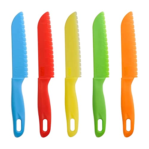 Lahviuu Kunststoff Kindermesser, 5 Pcs Bunt Kinder Küche Koch Messer, Kunststoffmesser Buntschneidemesser Küchenmesser Schneidemesser Messerset Kochset für Kinder ab 2 bis 6 Jahre (Farbe 1) von Lahviuu