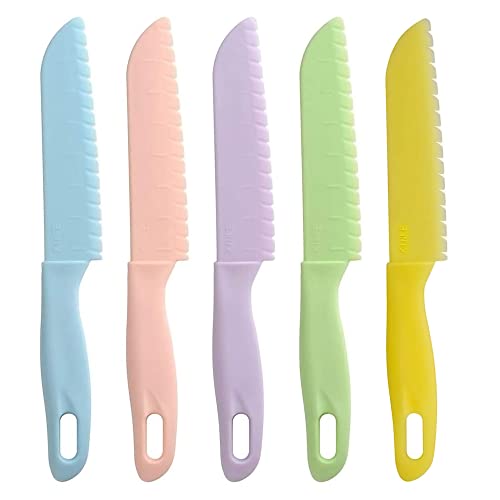 Lahviuu Kunststoff Kindermesser, 5 Pcs Bunt Kinder Küche Koch Messer, Kunststoffmesser Buntschneidemesser Küchenmesser Schneidemesser Messerset Kochset für Kinder ab 2 bis 6 Jahre (Farbe 2) von Lahviuu