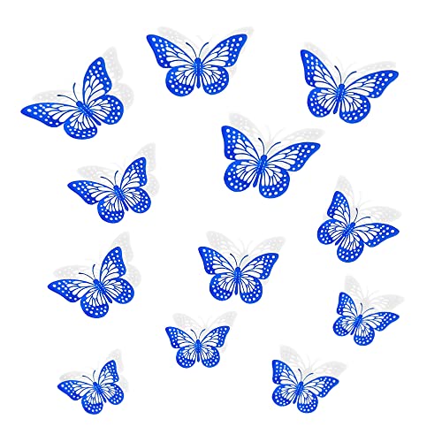 3D Schmetterlinge Deko,12 Stück Schmetterling Wandaufkleber Wand Deko Wandsticker,für Wohnzimmer Kinderzimmer Hochzeit Party Dekoration Tortendeko(Blau) von Lahviuu