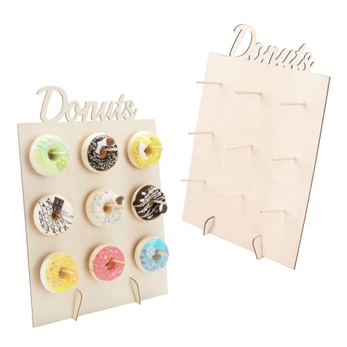 Lahviuu Donut Ständer, 2 Stück Holz Donut Wand Donutständer, 9 Löcher Donut Stand Donut Board für Hochzeit Geburtstagsfeier Süßigkeitenwagen und Party, 30x40 cm (Ausgehöhlte Buchstaben) von Lahviuu