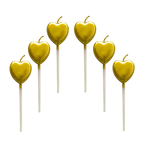 Lahviuu Herz Geburtstagskerzen,6 Pcs Cake Topper Dekorationen Ggeburtstag Kerzen Metallisch Kuchen Kerzen für Kinder Geburtstag Hochzeit Party Jahrestag Valentinstag Festival,Gold von Lahviuu