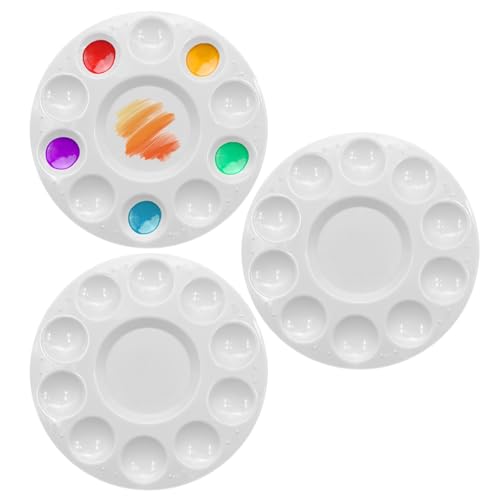 Mischpalette 3 Stück Kunststoff Runde Farbmischpalette Malpalette Aquarell 11 Mischfeldern für DIY Kunst Malerei Bastelarbeiten (Weiß 16.8x16.8 cm) von Lahviuu