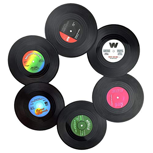 Schallplatten Untersetzer,6 Stück Untersetzer-Set Retro Deko Tischuntersetzer fur Gläser Glas,Partydekoration Schallplatte,Schallplatten Wanddekoration fur Bars Cafés Zimmer Indie Room Deko Aesthetic von Lahviuu