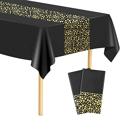 Schwarze Tischdecke,2 pcs Plastik Tischdecken Wachstuchtischdecke Wasserabweisend Tischwäsche ,für Party, Geburtstag, Jahrestag,Hochzeit 137*274cm von Lahviuu