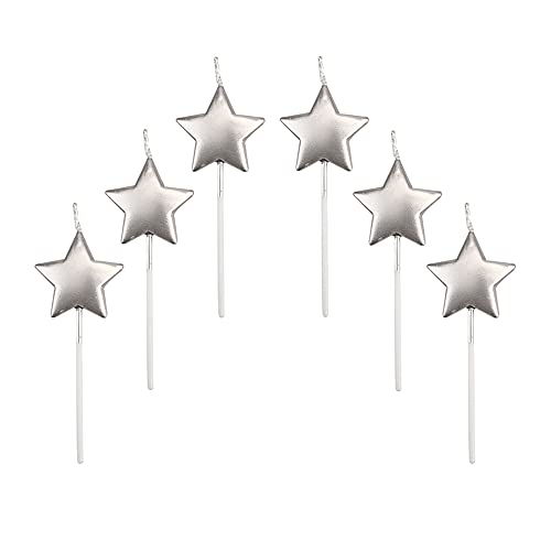 Sternform Geburtstagskerzen,6 Pcs Cake Topper Dekorationen Ggeburtstag Kerzen Metallisch Kuchen Kerzen für Kinder Geburtstag Hochzeit Party Jahrestag Valentinstag Festival,Silber von Lahviuu