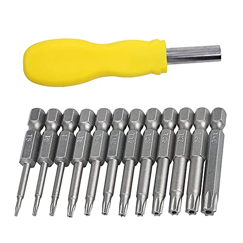 Torx Bits Schraubendreher Set,12 pcs Magnetisch Sternenkopf Schraubenziehe Set Stahl-Sechskantschaf Elektrischer schraubendreher,50mm,Mit Schraubendrehergriff(Farbe zufällig) von Lahviuu