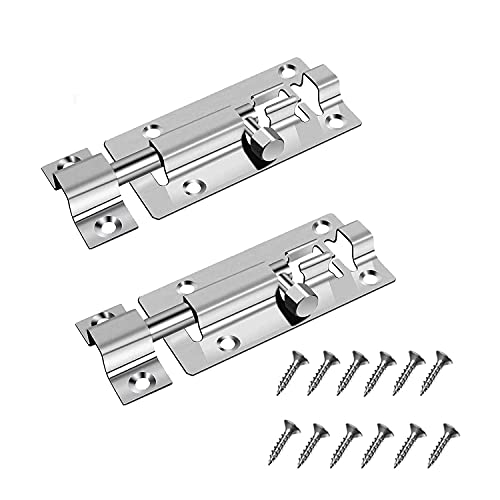 Türriegel,Mini Bolzenriegel 2er Pack Edelstahl Edelstahl Riegel mit Schrauben Schiebetürschloss Torschieber Türschieber Schieberiegel für Badezimmer Toilette Schuppen Schlafzimmer Schnappriegel 4 Zoll von Lahviuu