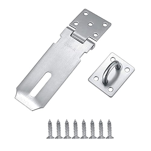 Vorhängeschloss Haspe,1pcs Edelstahl Schwerlast Vorhängeschloss Türschloss Hasp Schuppentürriegel Scharniere Riegelschloss Abschliessbar Überfalle Schloss(4 Zoll Silber) von Lahviuu