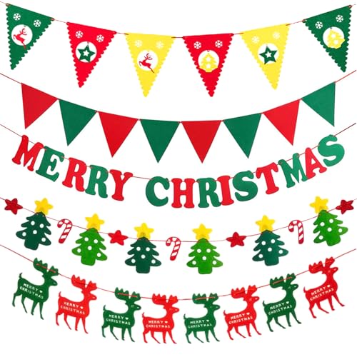 Weihnachtsbanner,5 Stück Weihnachten Girland Banner Merry Christmas Girlande Wimpelkette Mehrfarbig Dreieck Flaggen Wimpelgirlande Farbenfroh Wimpeln,für Weihnachtsfeier Party Home Deko von Lahviuu