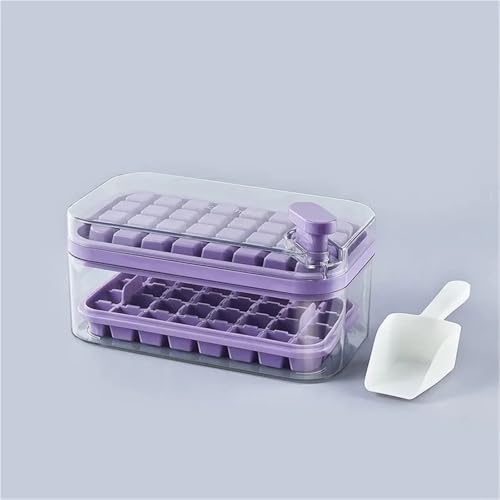 Multifunktionale Eiswürfelformen Silikon Eisform Lebensmittelqualität Form Quadratischer Behälter Set Knopfdruck Sammeln Eismaschine(Purple 2 Layer) von LaiYN