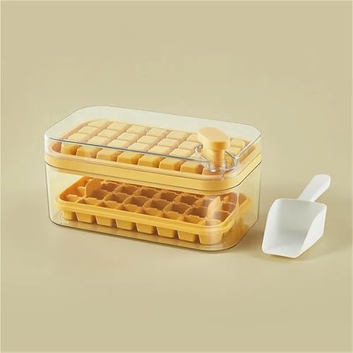 Multifunktionale Eiswürfelformen Silikon Eisform Lebensmittelqualität Form Quadratischer Behälter Set Knopfdruck Sammeln Eismaschine(Yellow 2 Layer) von LaiYN