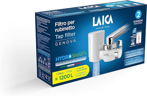 LAICA Genova Wasserfilter Wasserhahn mit HYDROSMART-System + Metal Stop Filter, Kapazität 1200 l, 5 Wasserhahn-Adapter, entfernt Mikro-Kunststoffe, Chlor Schwermetalle aus dem Wasserhahn LAICA Genova Wasserfilter Wasserhahn mit HYDROSMART-System + Metal Stop Filter, Kapazität 1200 l, 5 Wasserhahn-Adapter, entfernt Mikro-Kunststoffe, Chlor Schwermetalle aus dem Wasserhahn von Laica