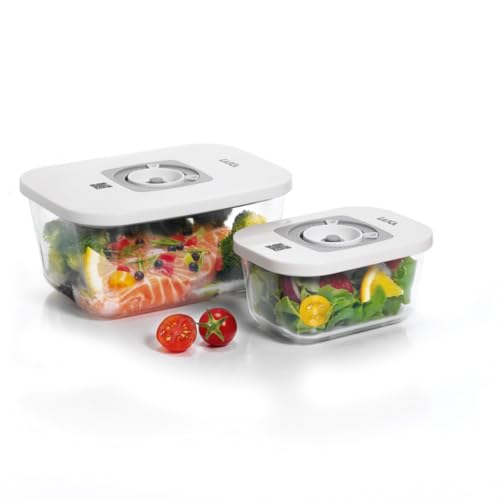 LAICA Smart-Vakuumbehälter-Set aus Glas – 2 Stück (0,5 L + 1,5 L), Frischhaltung bis zu 4x länger, Kompatibel mit einige LAICA Vakuumiergeräten, Unterteil spülmaschinengeeignet von Laica