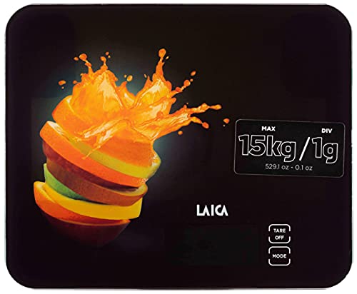 Laica KS5015 Elektronische Küchenwaage, schwarz, gehärtetes Glas, Touch-Sensor-Tasten, 15 kg, elektrisch, gelb, Glas; gehärtetes Glas von Laica