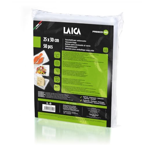LAICA Vakuumbeutel – 50 Stücke (25x30 cm), BPA‑frei, Frisch bis zu 5x länger, Kühlschrank-/Gefrierschrankgeeignet, Sous‑Vide & Kochhitze bis 100 °C, kompatibel mit Laica & Universal‑Vakuumiergeräten LAICA Vakuumbeutel – 50 Stücke (25x30 cm), BPA‑frei, Frisch bis zu 5x länger, Kühlschrank-/Gefrierschrankgeeignet, Sous‑Vide & Kochhitze bis 100 °C, kompatibel mit Laica & Universal‑Vakuumiergeräten von Laica
