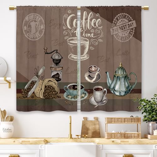 Laifzere Küchengardinen mit Kaffee-Thema, Landhausstil, Vintage, rustikal, modern, Latte, klein, kurz, Café, Fenstervorhänge, Bauernhaus, Retro, Badezimmer, Fenstervorhänge, Behandlung, Stufen, von Laifzere