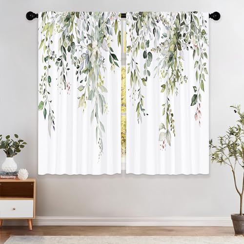 Laifzere Vorhänge mit Eukalyptusblättern, Salbei, Minzgrün, botanische Blume, Fenstervorhänge, 106,7 x 114,7 cm, für Schlafzimmer, Wohnzimmer, Blumenpflanzen, Kräuter, Fenstervorhänge, Stoff (2 von Laifzere