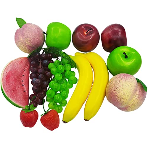 13-teiliges künstliches Obstpaket, simuliert künstliche künstliche Früchte für die Heimdekoration, lebensechtes gemischtes Obstmodell, realistische gefälschte Trauben, Bananen, Pfirsiche, Erdbeeren von Laiiqi