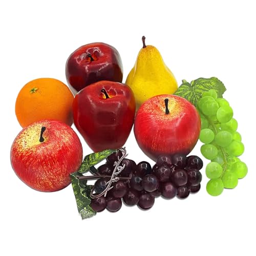 Laiiqi Künstliche Gefälschte Früchte, 8 Stück künstliche Obst-Mittelstücke Esstisch Dekorativ, lebensechtes Obst-Set enthalten gefälschte Äpfel, Traube, Orange, Birne, Schlangenfrucht von Laiiqi