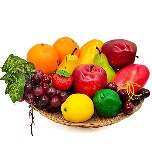 Laiiqi 17 Stück künstliches Obst,deko Obst lebensecht Requisiten für Fotografie,künstliche früchte realistische künstliche gefälschte Früchte Home Decor Craft Fruit Set Gefälschte Zitrone von Laiiqi