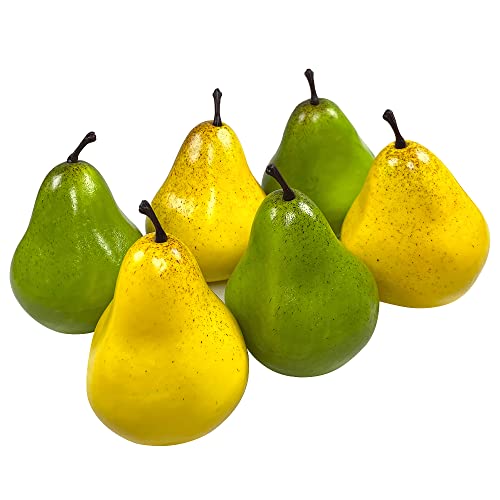 Laiiqi 6 Stück künstliches Obst Dekoration, lebensechte gefälschte Birnen gelbe Birnen Künstliche grüne Birnen, künstliche gefälschte Früchte für Dekoration Party Fotografie Requisiten von Laiiqi