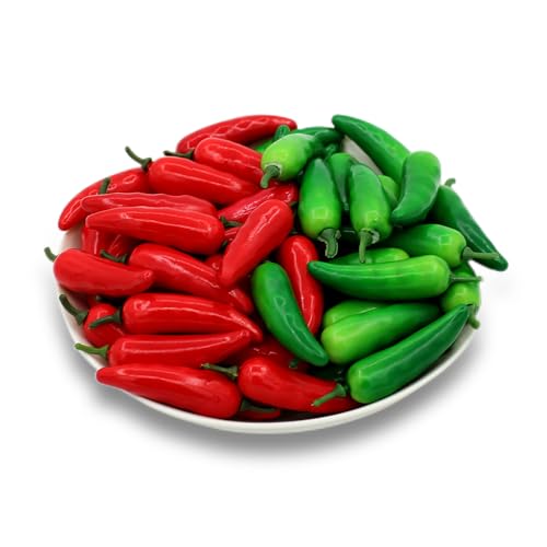 Laiiqi 60 Stück realistische Mini-Fake-Hot-Chili,Simulation lebensechter Pfeffer,Chili-Pfeffer-Dekorationen, künstliches Fake-Gemüse, roter Chili, grüner Pfeffer, Modell für Fotoshooting-Requisiten von Laiiqi