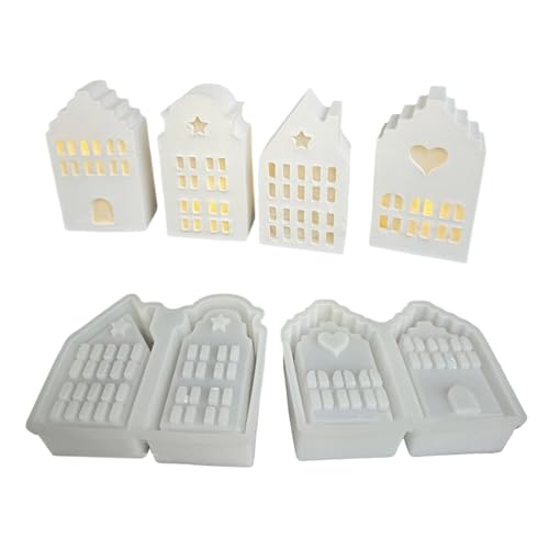 4 Gitter Haus Kerzenhalter Form Flexible Silikonform Für Atmosphären Leichte Desktop Oramentformform Schmuck Werkzeug Kreative Hausform Formen von Laikoutd