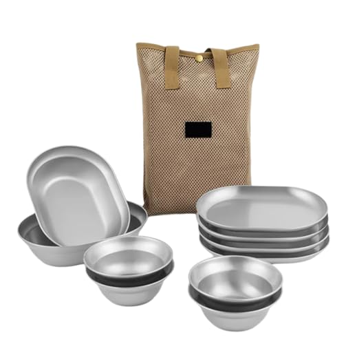 6/8/12pcs Camping Dinner Set Metallplatte Praktische Picknicksgerichte Für Camping Und Reisen Spülmaschinen Gerichte Kinder Füttern Campingplatten von Laikoutd