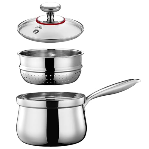 Praktisches Edelstahl-Kochgeschirr Mehrzweck-Milchtöpfe mit Glasdeckel, multifunktionale Suppentöpfe zum Kochen von Laikoutd