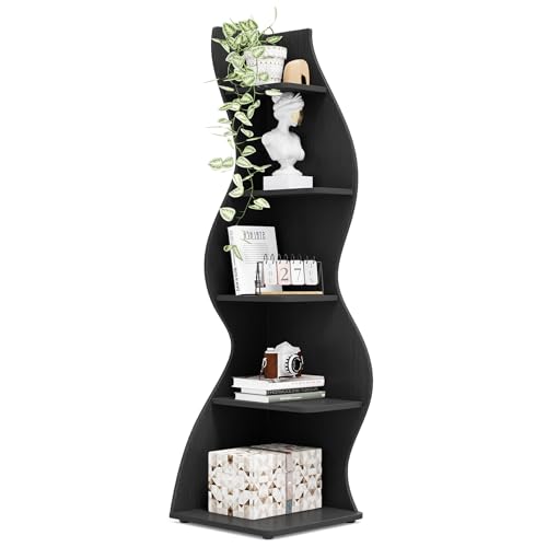 Lailang Eckregal Modern 5 Stufiges Bücherregal Pflanzenständer Organizer mit Kratzfester Oberfläche für Wohnzimmer Büro Schlafzimmer Balkon 178cm Höhe Schwarz von Lailang