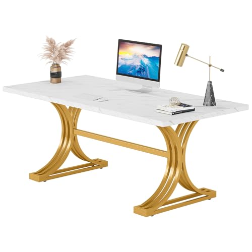 Lailang Eleganter Computertisch mit Geschwungenen X-Beinen und Kunstmarmor-Oberfläche für Heimbüro 160x80cm Weiß & Gold Lailang Eleganter Computertisch mit Geschwungenen X-Beinen und Kunstmarmor-Oberfläche für Heimbüro 160x80cm Weiß & Gold von Lailang