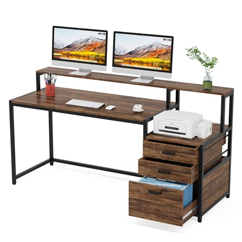 Lailang Ergonomischer Schreibtisch mit Monitorständer und Schubladen für Heimbüro 160x50cm Rustikales Braun Lailang Ergonomischer Schreibtisch mit Monitorständer und Schubladen für Heimbüro 160x50cm Rustikales Braun von Lailang