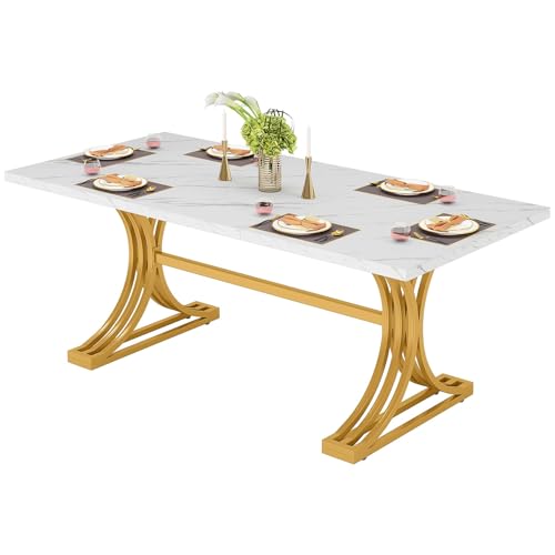Lailang Esstisch 160x80cm für 4-6 Personen Moderner Küchentisch mit Kunstmarmor Tischplatte und Metallbeinen für Esszimmer Küche Weiß Gold Lailang Esstisch 160x80cm für 4-6 Personen Moderner Küchentisch mit Kunstmarmor Tischplatte und Metallbeinen für Esszimmer Küche Weiß Gold von Lailang