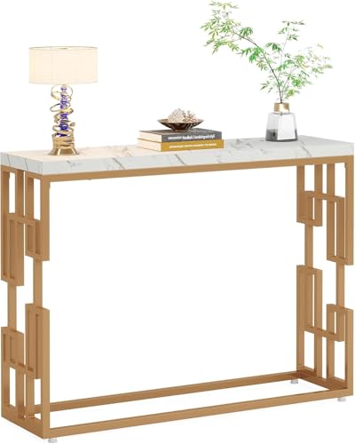 Lailang Gold-Konsolentisch 108 cm mit Kunstmarmor Tischplatte, Moderne Metallbeine Eingangstisch für Flur, Wohnzimmer, Eingang für Dekoration und Aufbewahrung Lailang Gold-Konsolentisch 108 cm mit Kunstmarmor Tischplatte, Moderne Metallbeine Eingangstisch für Flur, Wohnzimmer, Eingang für Dekoration und Aufbewahrung von Lailang