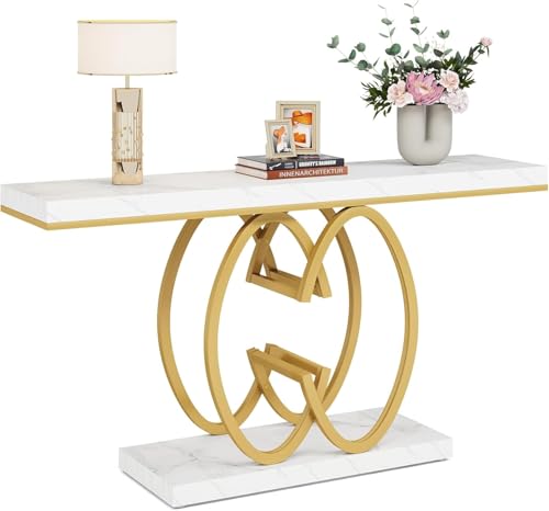 Lailang Gold Konsolentisch 140 cm mit Geometrischem Metallsockel, Moderner Eingangstisch Faux Marmor Holz Sofatisch für Wohnzimmer, Flur für Zeitlose Eleganz Lailang Gold Konsolentisch 140 cm mit Geometrischem Metallsockel, Moderner Eingangstisch Faux Marmor Holz Sofatisch für Wohnzimmer, Flur für Zeitlose Eleganz von Lailang