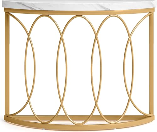 Lailang Gold Konsolentisch mit Metallrahmen, 110 cm Beistelltisch mit Halbmonddesign Moderner Sofatisch für Wohnzimmer, Foyer, Flur Lailang Gold Konsolentisch mit Metallrahmen, 110 cm Beistelltisch mit Halbmonddesign Moderner Sofatisch für Wohnzimmer, Foyer, Flur von Lailang